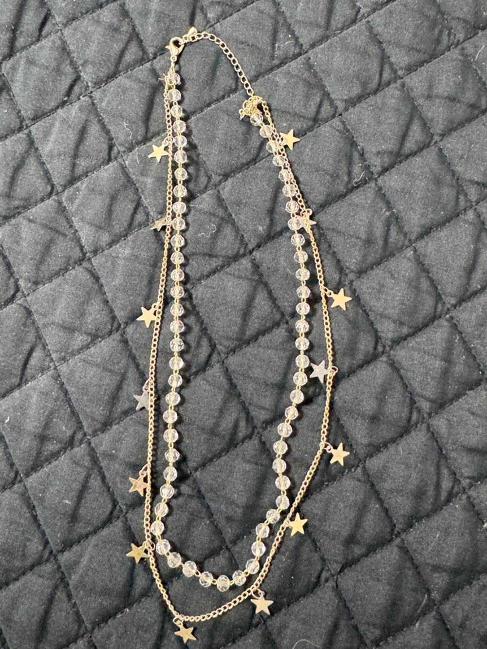 Gold-Tone Star & Crystal Layered Necklace - Women double chain beaded minimalist